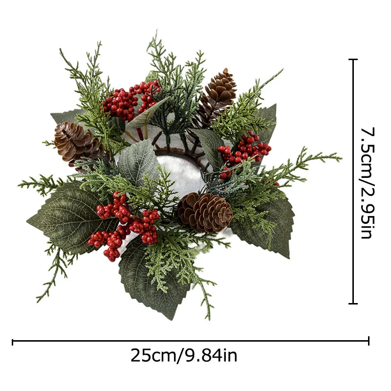 Christmas Candle Wreath with Berry Pinecone