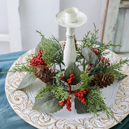 Christmas Candle Wreath with Berry Pinecone