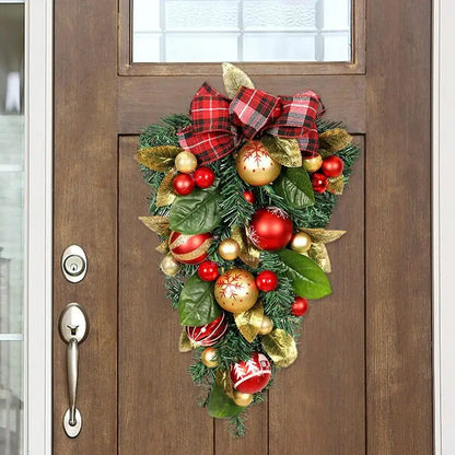 Christmas Door Wreath Upside Down Gold Teardrop Garland