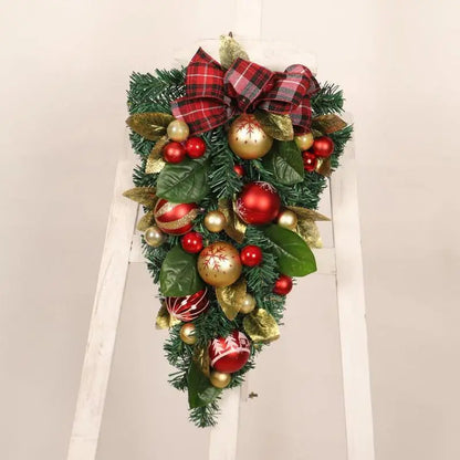 Christmas Door Wreath Upside Down Gold Teardrop Garland
