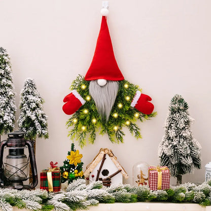 Christmas Gnome Wreath with LED Lights for Front Door