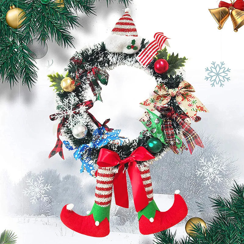 Christmas Long Legged Hanging Garland Wreath with Bowknot