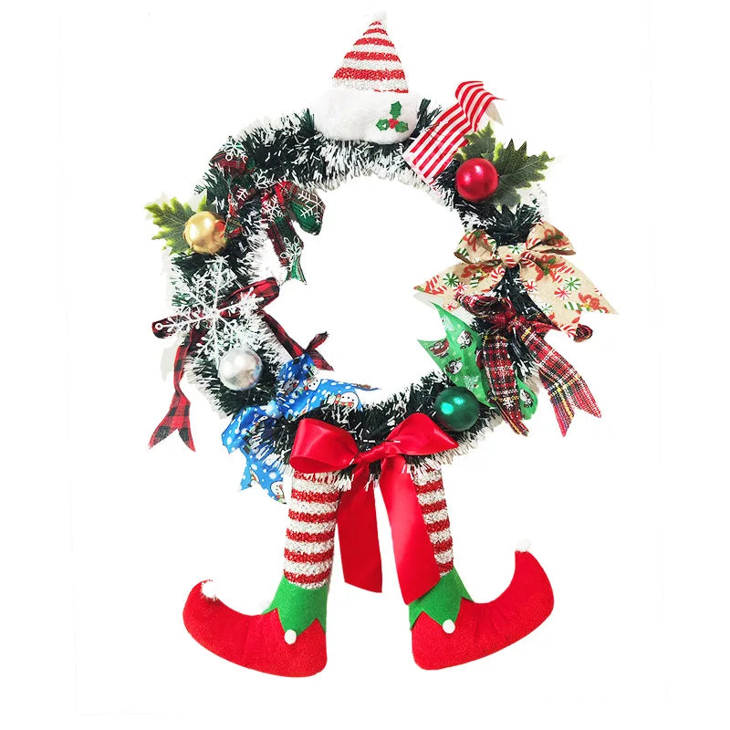 Christmas Long Legged Hanging Garland Wreath with Bowknot