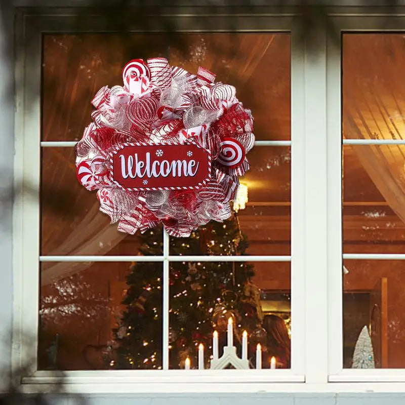 Christmas Pink Wreath with Red Ribbon for Front Door