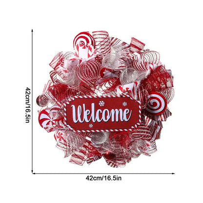 Christmas Pink Wreath with Red Ribbon for Front Door