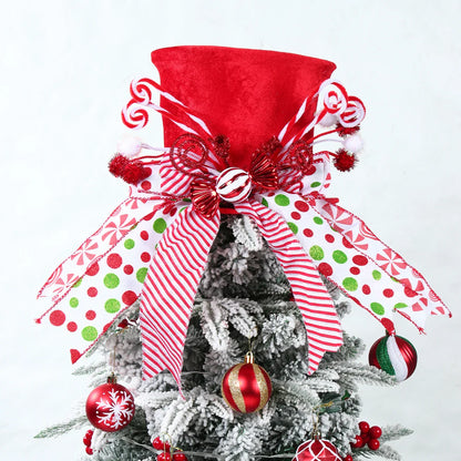 Christmas Tree Topper Hat with Bow Ribbon