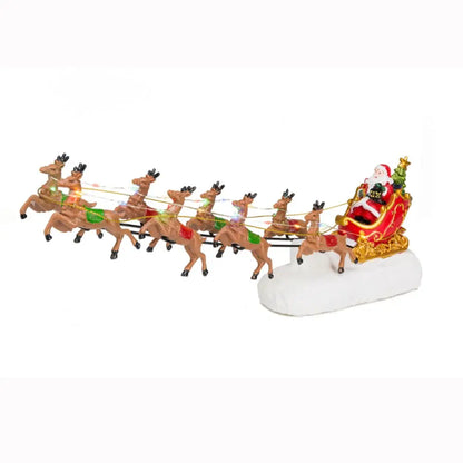 Christmas Village Decoration LED Santa's Sleigh and Reindeer Figurines