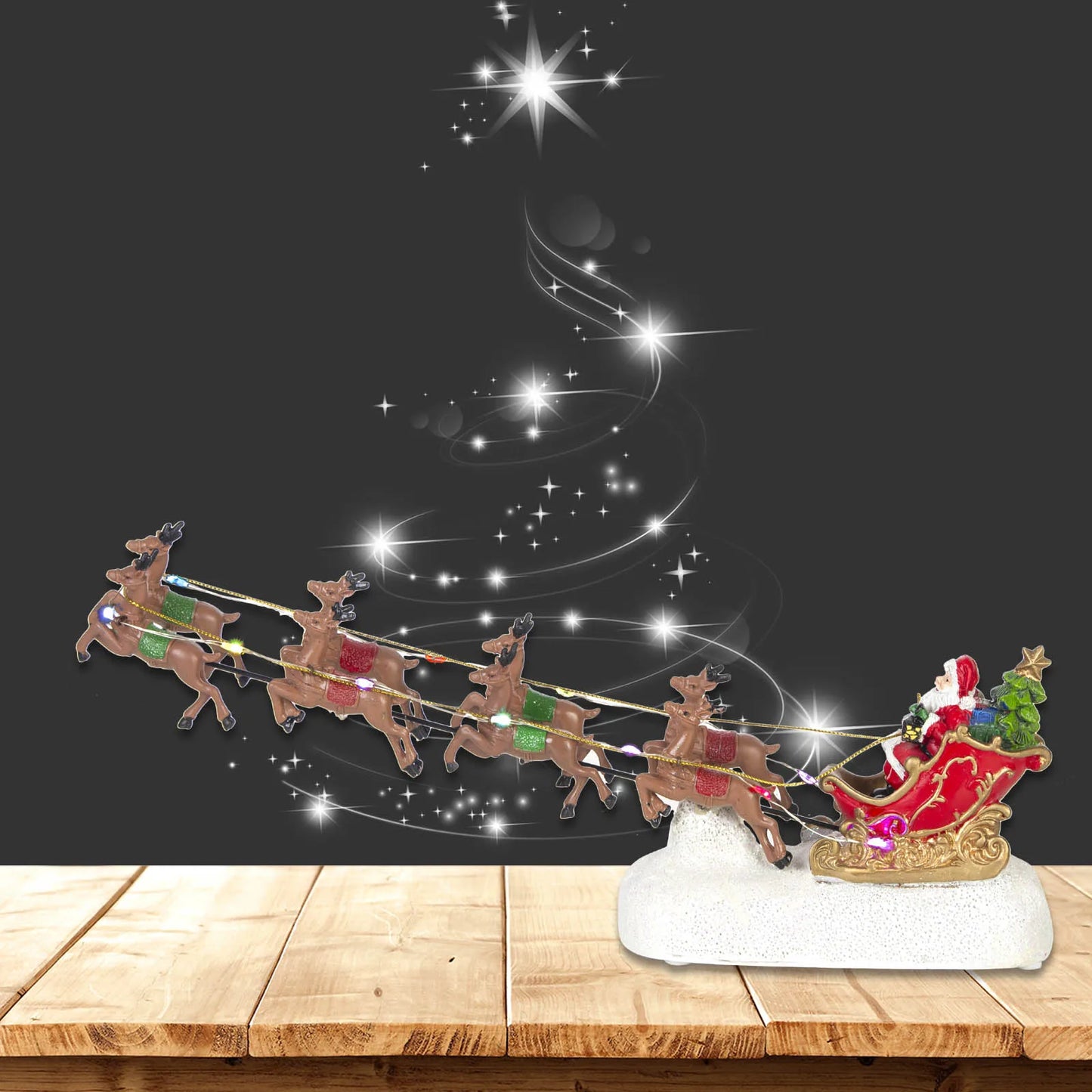 Christmas Village Decoration LED Santa's Sleigh and Reindeer Figurines
