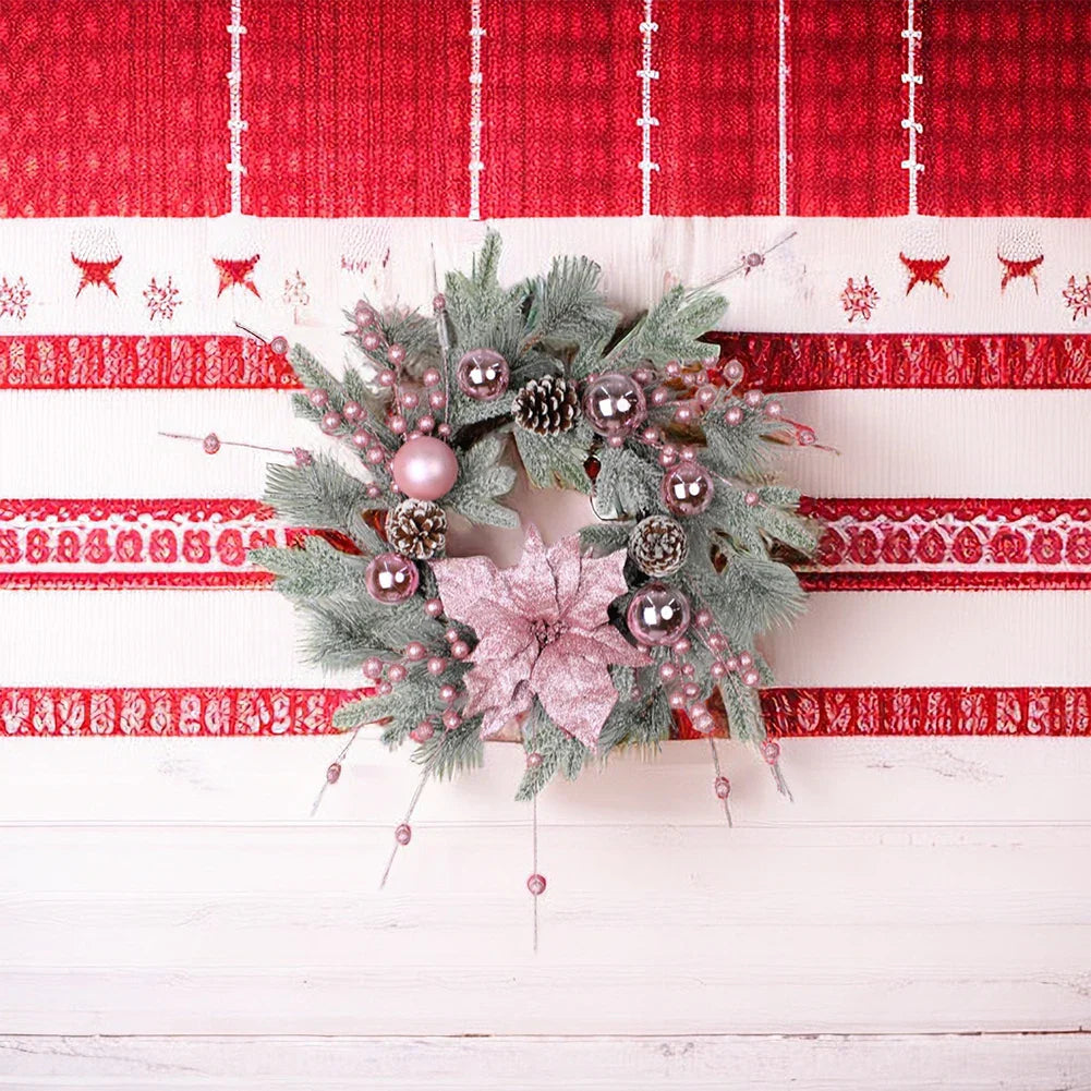 Christmas Pink Rattan Hanging Garland with Balls