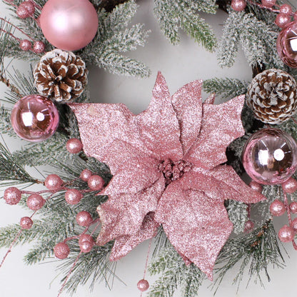 Christmas Pink Rattan Hanging Garland with Balls