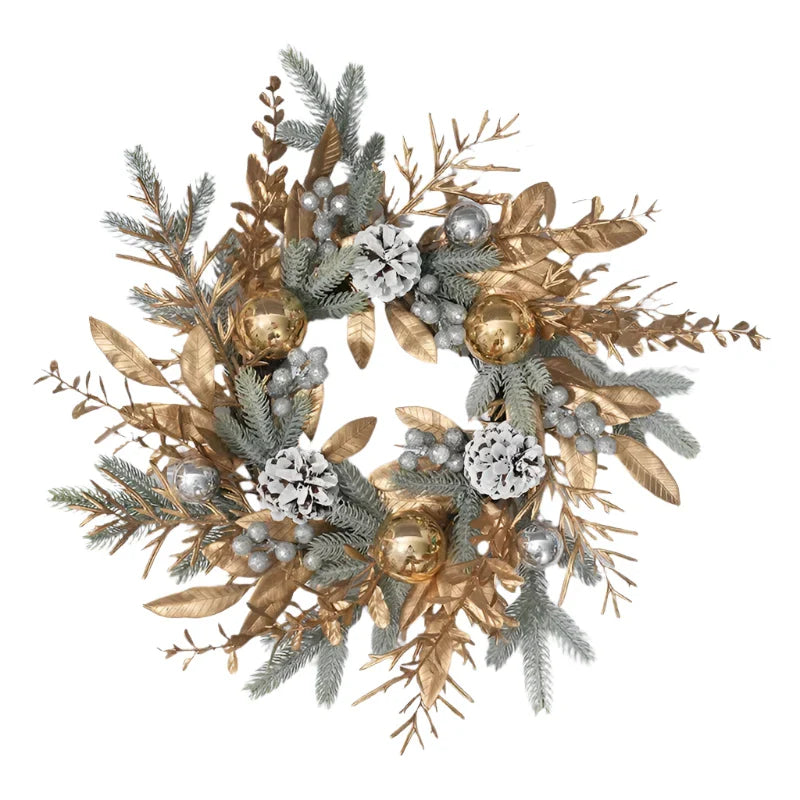Christmas Wreath with Pine Cones and Golden Branches