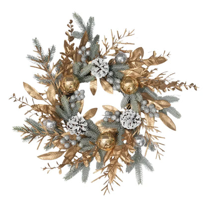 Christmas Wreath with Pine Cones and Golden Branches