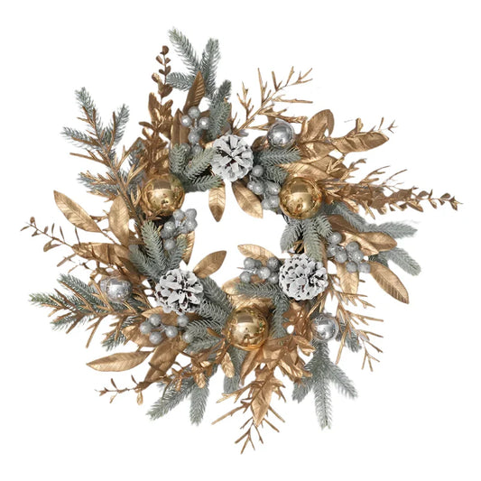 Christmas Wreath with Pine Cones and Golden Branches