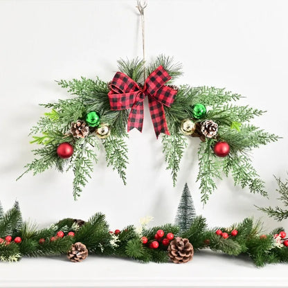 Christmas Wreath Ornament with Pine Leaves and Bow
