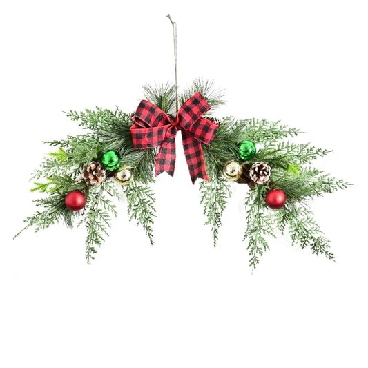Christmas Wreath Ornament with Pine Leaves and Bow