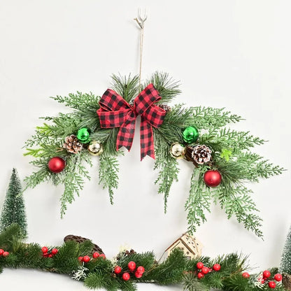 Christmas Wreath Ornament with Pine Leaves and Bow