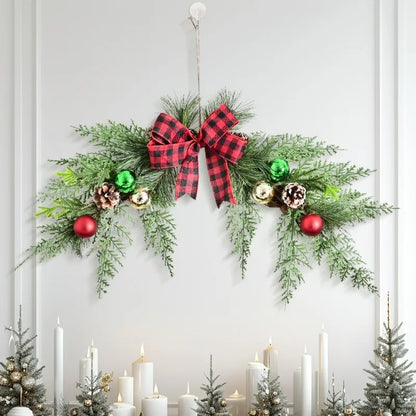 Christmas Wreath Ornament with Pine Leaves and Bow