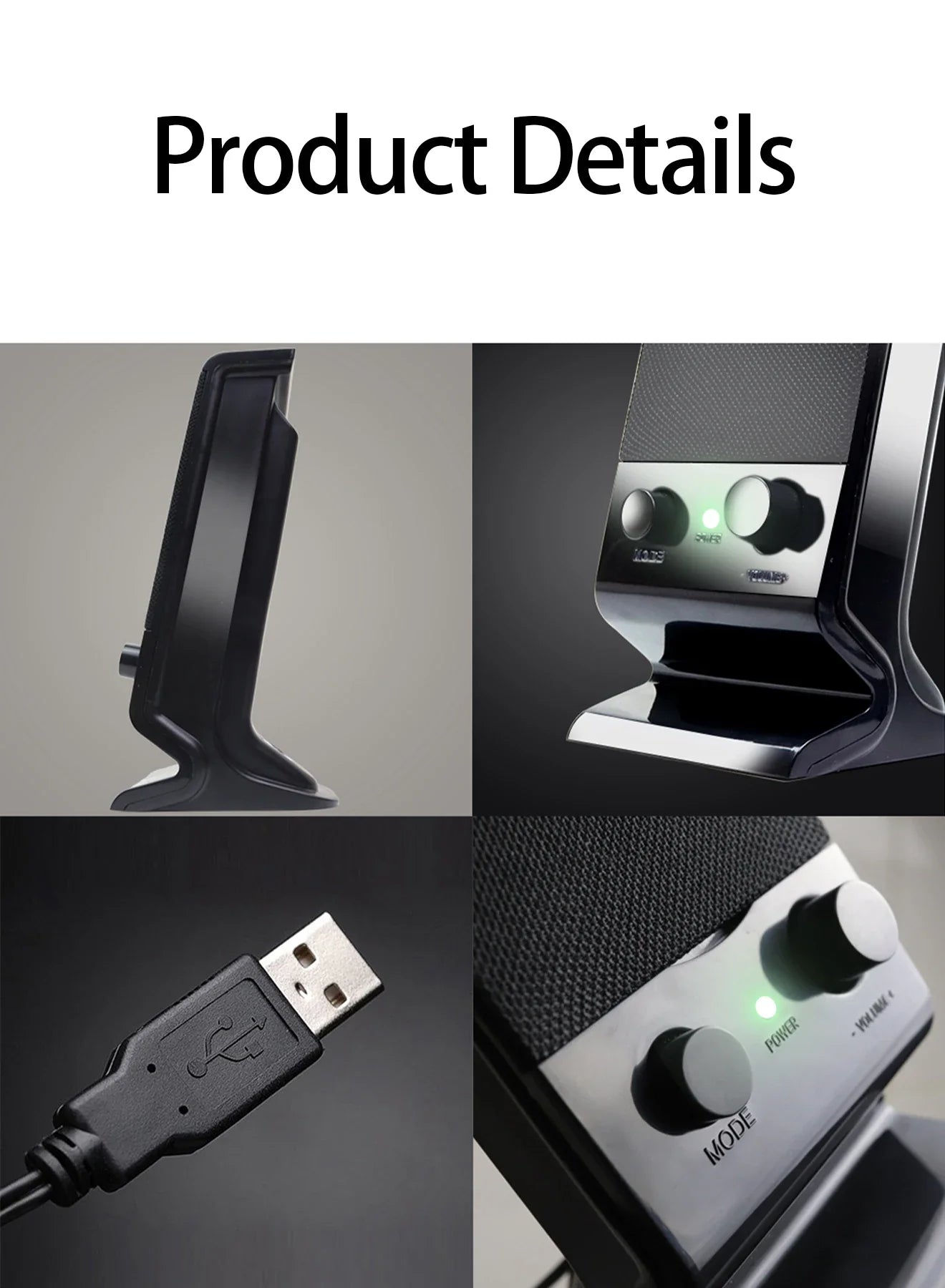 Compact USB Laptop Speakers with Volume Control (Black)