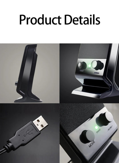 Compact USB Laptop Speakers with Volume Control (Black)