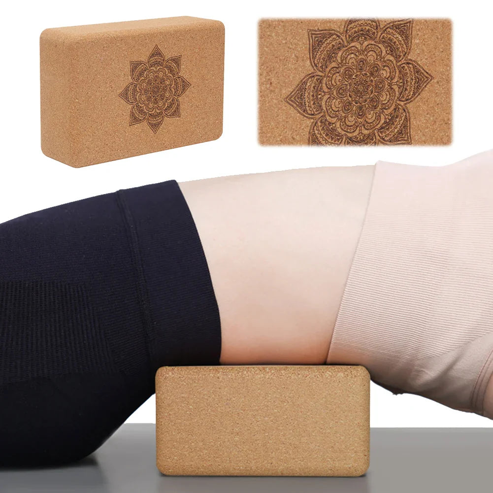Cork Yoga Block Set Non-Slip High Density (Brown)