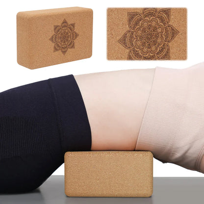 Cork Yoga Block Set Non-Slip High Density (Brown)