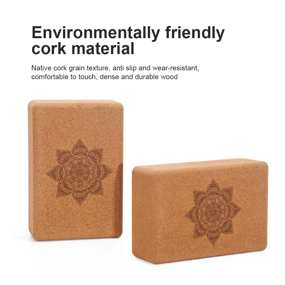 Cork Yoga Block Set Non-Slip High Density (Brown)