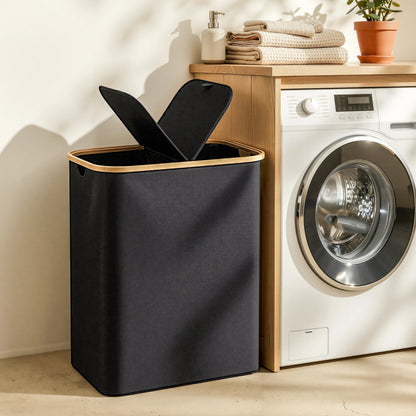2-Section Foldable Laundry Basket with Removable Bags