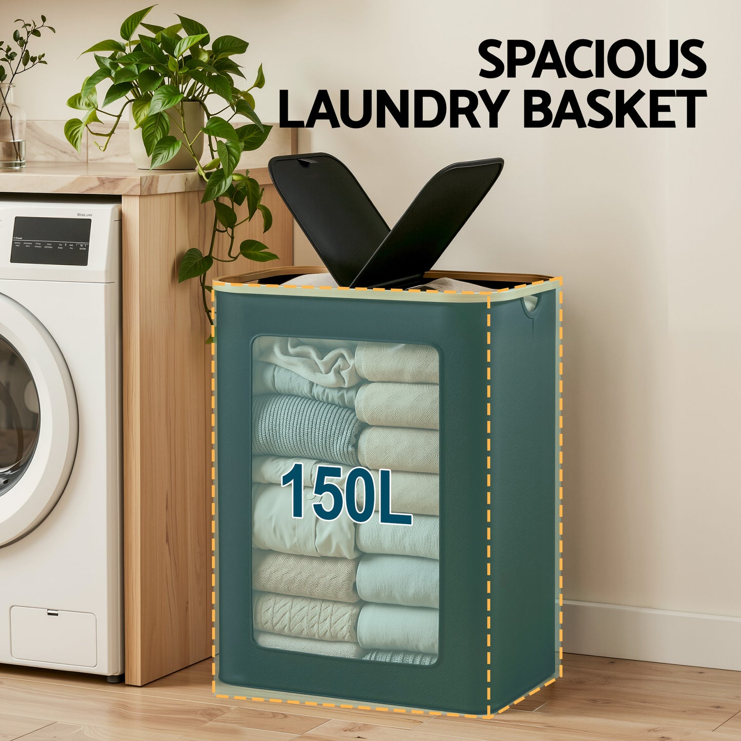2-Section Foldable Laundry Basket with Removable Bags