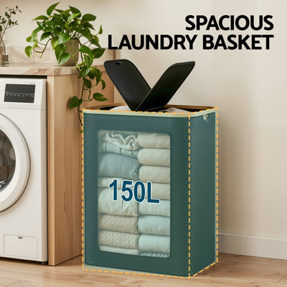 2-Section Foldable Laundry Basket with Removable Bags