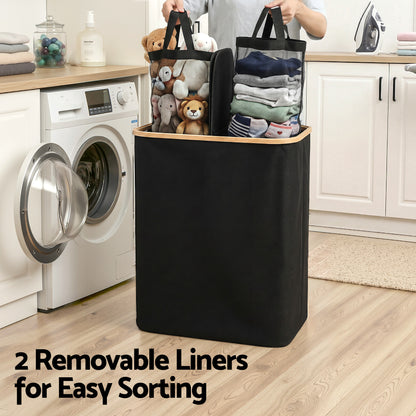 2-Section Foldable Laundry Basket with Removable Bags