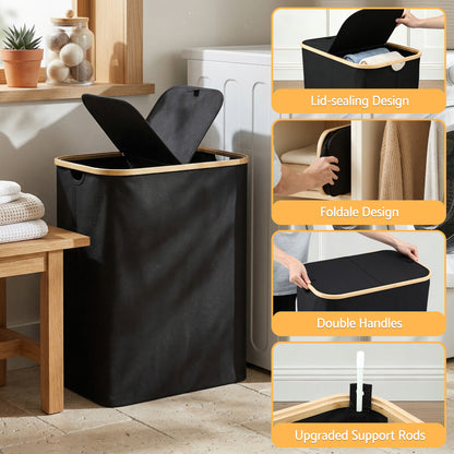 2-Section Foldable Laundry Basket with Removable Bags