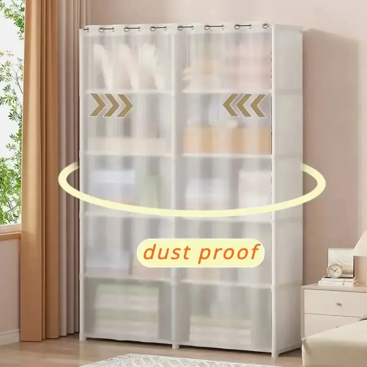 Dustproof Wardrobe Multi-layer Storage Rack with Curtains