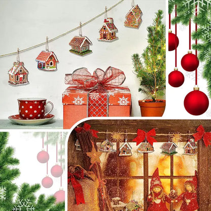 Wooden Christmas Ornaments: 15pcs Colorful Gingerbread Candy House Theme Festive Holiday
