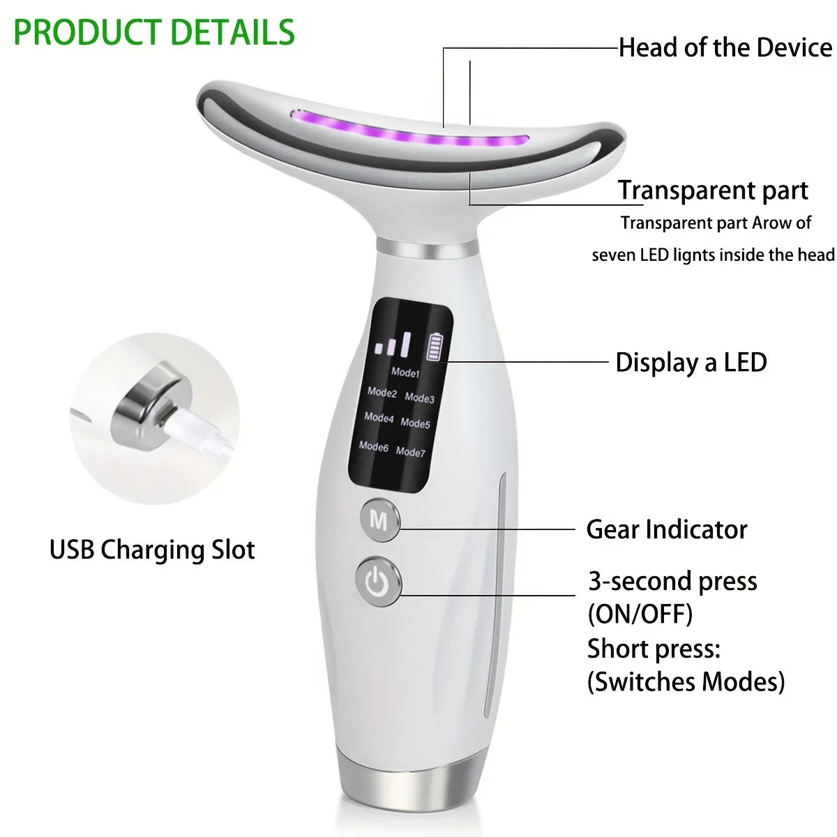 7-Mode LED Neck & Face Beauty Device – Skin Tightening, Lifting & Massage