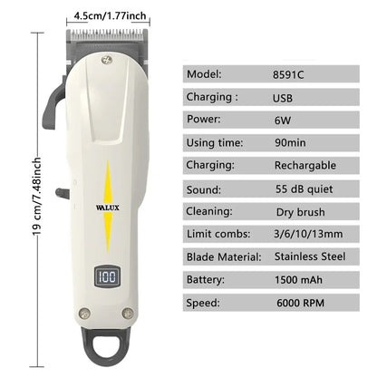 Economical Professional Hair Clipper USB Rechargeable White