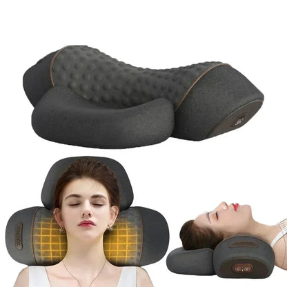 Electric Cervical Massage Pillow Heated Neck & Spine Support Grey