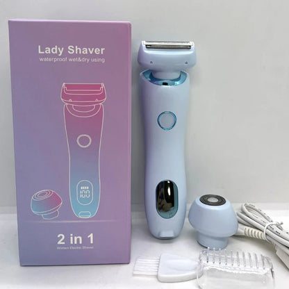 2-in-1 Electric Razor for Women Painless Bikini Trimmer Blue