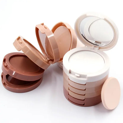 5-in-1 Concealer, Contour, Bronzer Makeup Powder, Oil Control Setting Powder With Puff And Mirror, Long Lasting And Waterproof