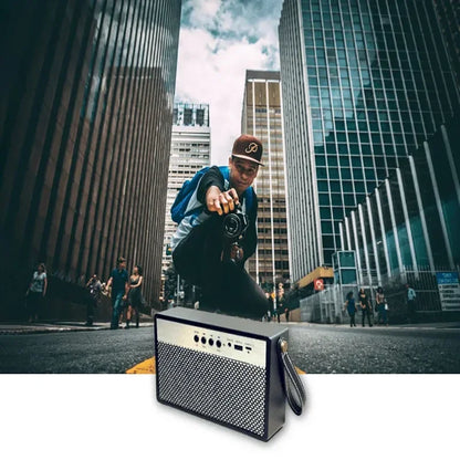 Portable Bluetooth Speaker with Retro Lychee Pattern (Black)