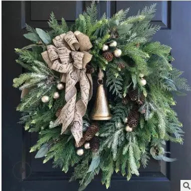 Farmhouse Christmas Wreath with Bells and Pine Cones