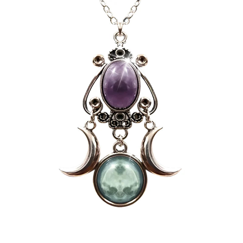 Charming Triple Moon Goddess Pendant Necklace (Purple)