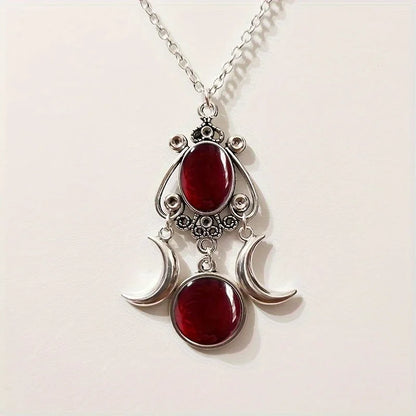Charming Triple Moon Goddess Pendant Necklace (Red)