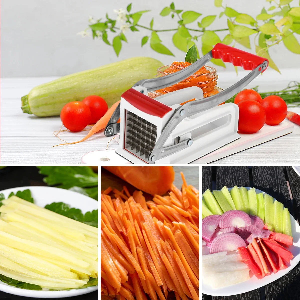 French Fry Cutter – Manual Potato Chipper with 25/49-Hole Blades