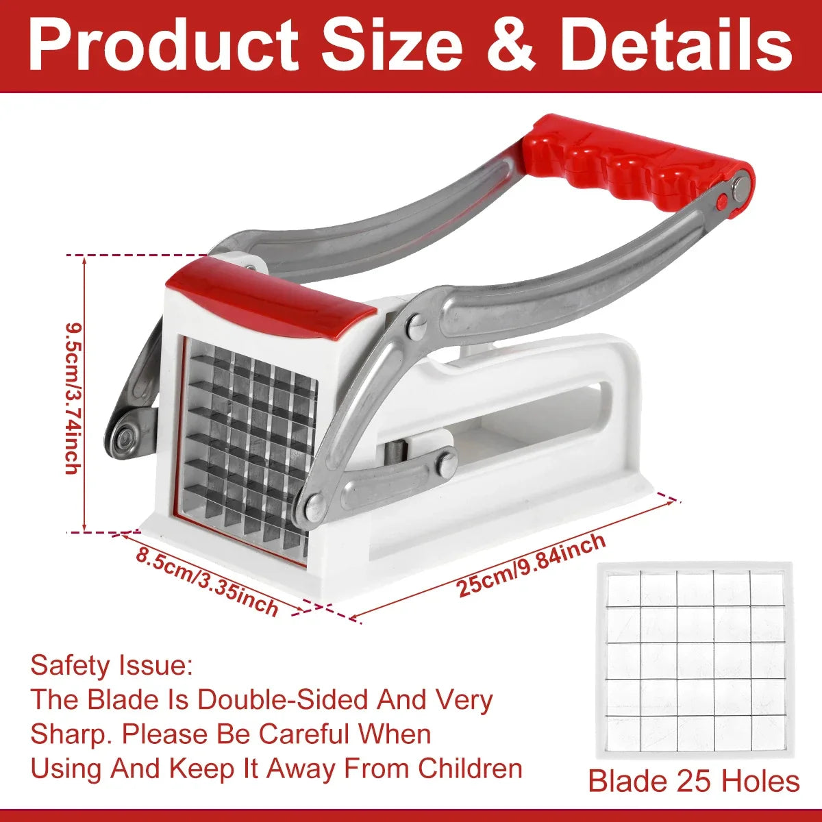 French Fry Cutter – Manual Potato Chipper with 25/49-Hole Blades