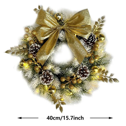 Golden Christmas Wreath with Pine Cones and Bow