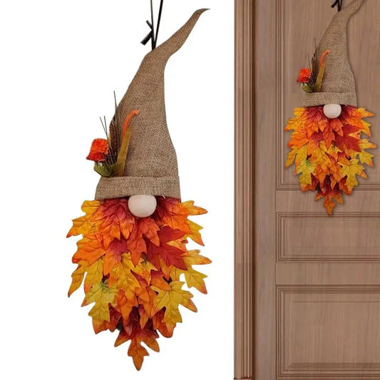 Gnome Maple Wreath Fall Harvest Front Door Decor