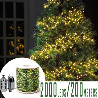 200M Green Wire 8 Modes Fairy String Lights - 2000 LEDs Waterproof Firefly Lamp