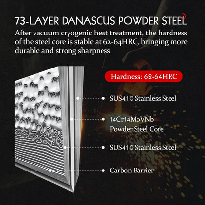 5-Inch Damascus Utility Knife 73-Layer Powder Steel Brown