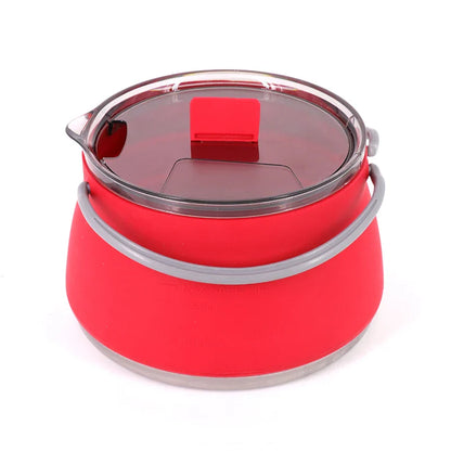 1L Folding Silicone Camping Kettle Pot Red