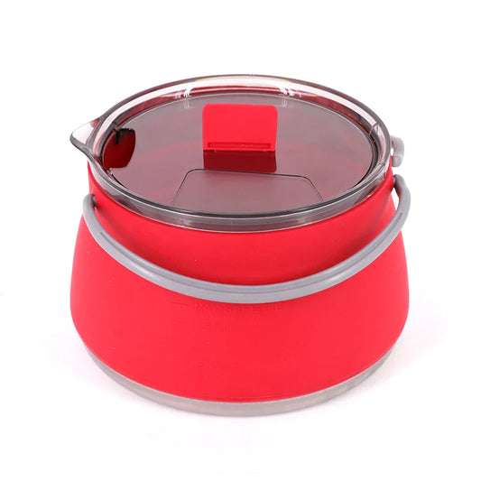1L Folding Silicone Camping Kettle Pot Red